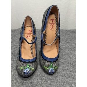 Dancing Days By Banned Embroidered Heels Shoes Women's Size 6.5 Us 37 EU